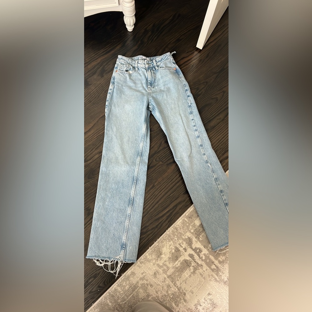 Zara Light Blue High-Rise Straight Jeans